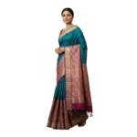 Negamam Cotton Saree With Running Blouse Peacock Green colour