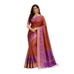 Negamam Cotton Saree With Running Blouse Maroon colour