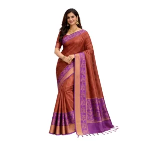 Negamam Cotton Saree With Running Blouse Maroon colour