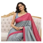 Negamam Cotton Saree With Running Blouse Light Green and Cement Mixed Colour
