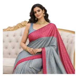 Negamam Cotton Saree With Running Blouse Light Green and Cement Mixed Colour