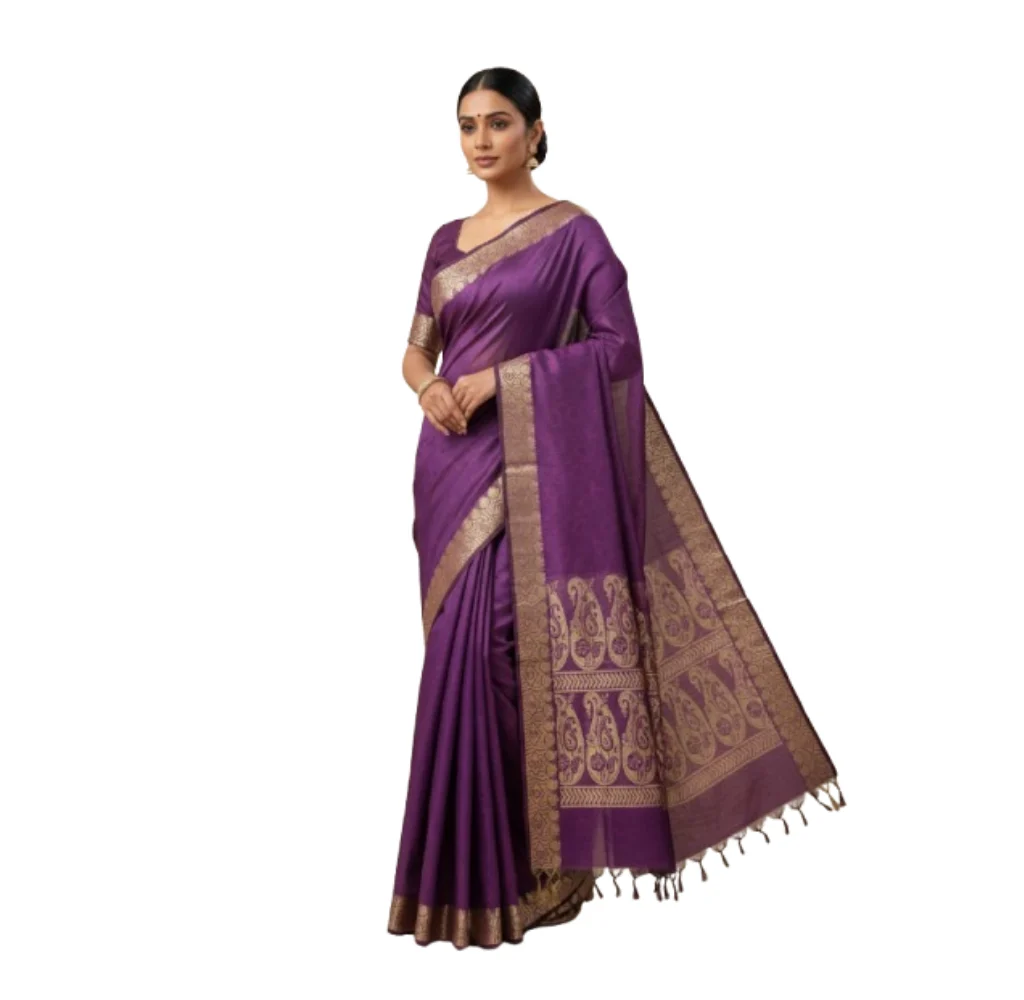 Negamam Cotton Saree With Running Blouse Purple Colour