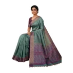 Negamam Cotton Saree With Running Blouse Light Green and Cement Mixed Colour