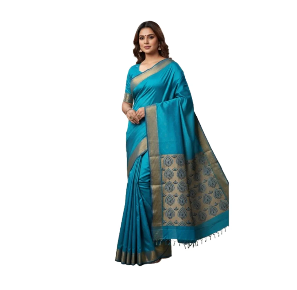 Negamam Cotton Saree With Running Blouse Sky Blue Colour