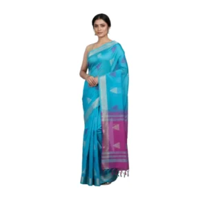 Negamam Cotton Saree With Running Blouse Sky Blue Colour