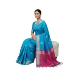 Negamam Cotton Saree With Running Blouse Sky Blue Colour