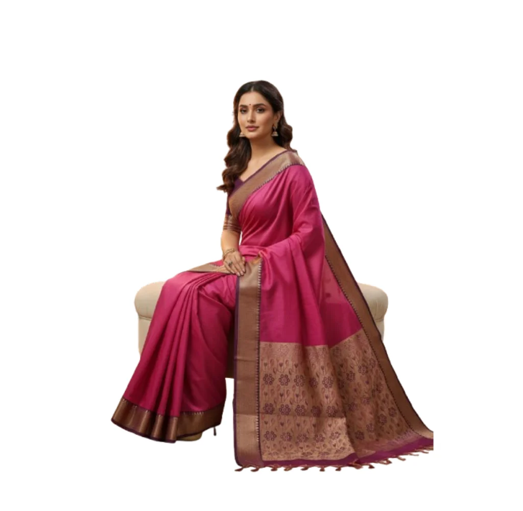 Negamam Cotton Saree With Running Blouse Rose Colour