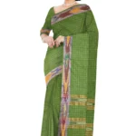 Chettinad Cotton Checked Saree With Running Blouse Green Colour