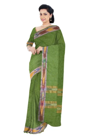 Chettinad Cotton Checked Saree With Running Blouse Green Colour