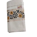 Kerala Kasavu Tissue Checked And Printed Set Mundu Sandal Colour