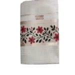 Kerala Kasavu Tissue Checked And Printed Set Mundu Red Colour