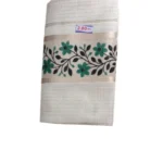 Kerala Kasavu Tissue Checked And Printed Set Mundu Green Colour