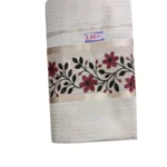 Kerala Kasavu Tissue Checked And Printed Set Mundu Red Colour