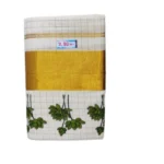 Kerala Kasavu Cotton Checked And Printed Set Mundu Green Colour