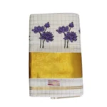 Kerala Kasavu Cotton Checked And Printed Set Mundu Purple Colour